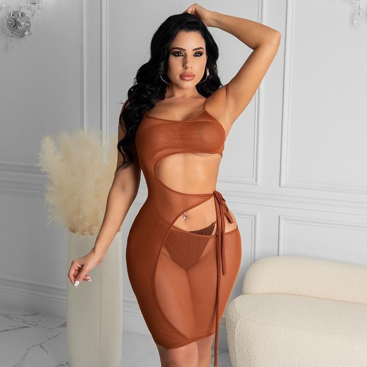 Sexy Gauze Night Club Dress With Straps And High Stretch