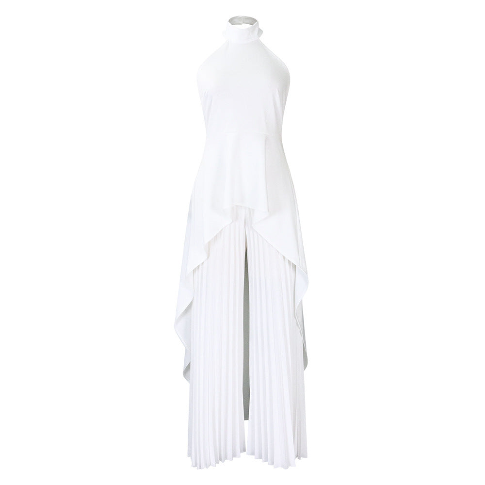 Fashion Casual Set Summer Socialite Private Wear Backless Top Pleated Wide-leg Trousers