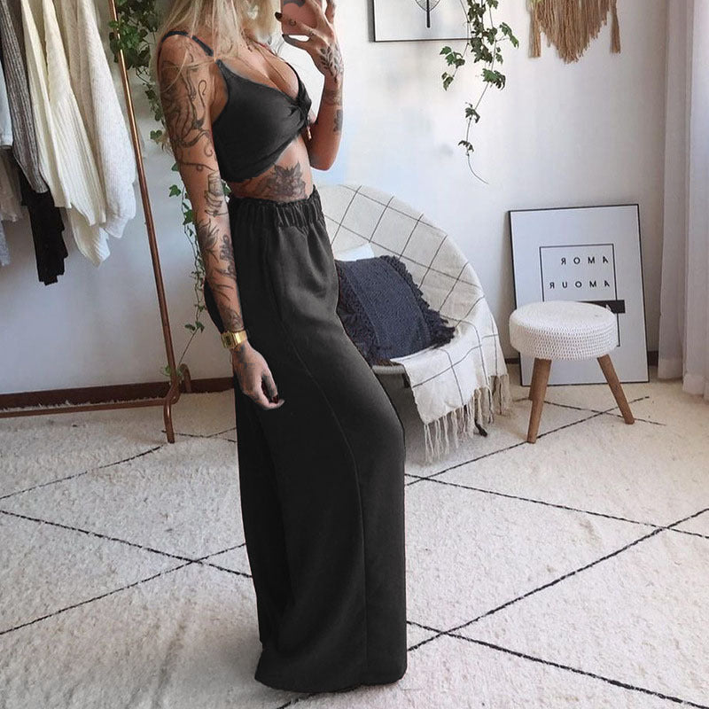 Printed Tube Top Loose Wide Leg Pants Two-piece Set